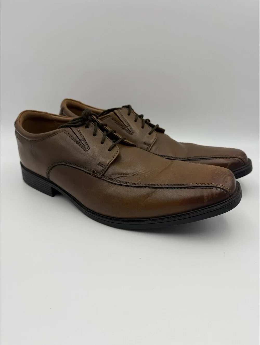 Clarks Rounded Toe Lace Up Leather Heeled Shoes Brown Oxford Mens 10.5